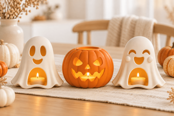 Halloween Ghost Pumpkin Candle Holder STL Set – 3D Printing Files - Image 2