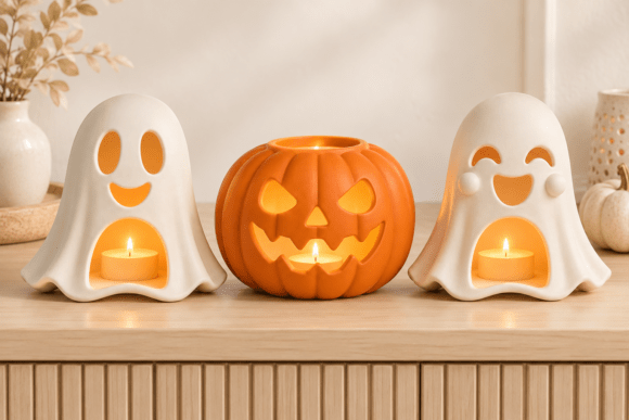 Halloween Ghost Pumpkin Candle Holder STL Set – 3D Printing Files - Image 3