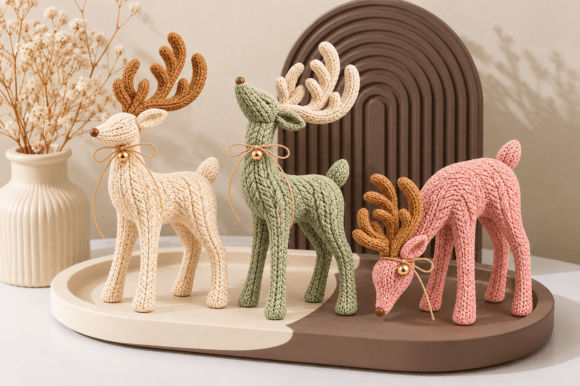 Knitted Christmas Reindeer Trio STL – 3 Scandinavian 3D Print Files - Image 2
