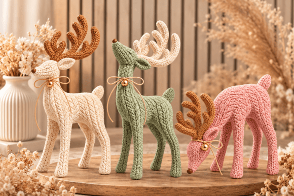 Knitted Christmas Reindeer Trio STL – 3 Scandinavian 3D Print Files - Image 3