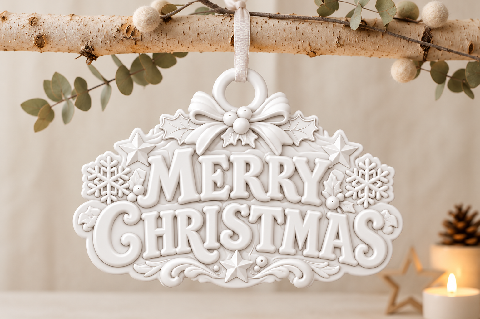 Merry Christmas Ornament STL – 3D Print Holiday Decor File - Image 3