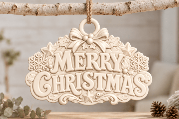Merry Christmas Ornament STL – 3D Print Holiday Decor File - Image 2