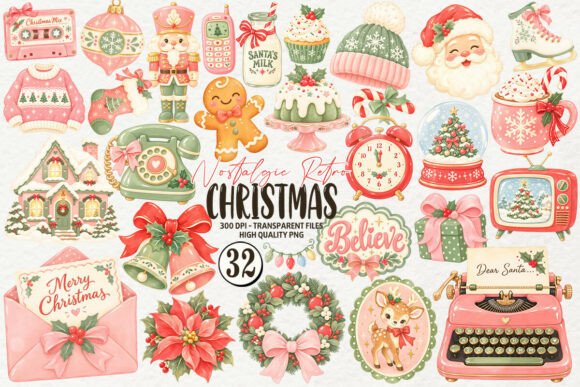 Nostalgic Retro Christmas Clipart