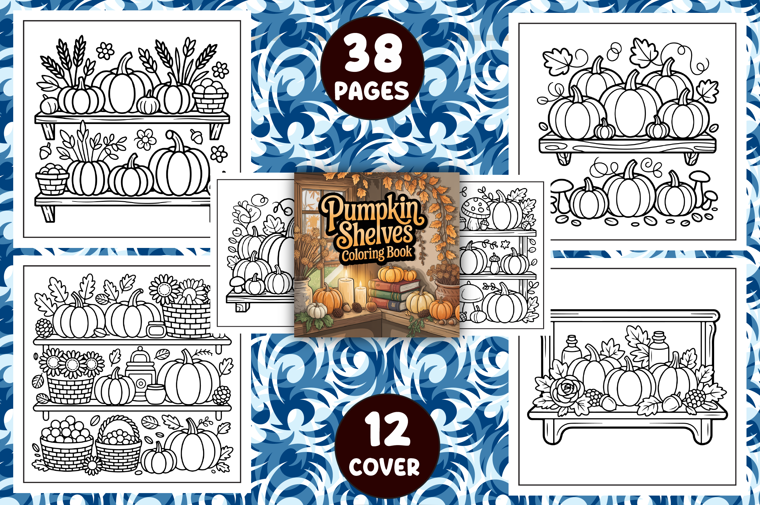 Pumpkin Shelves Coloring Pages for Adult
