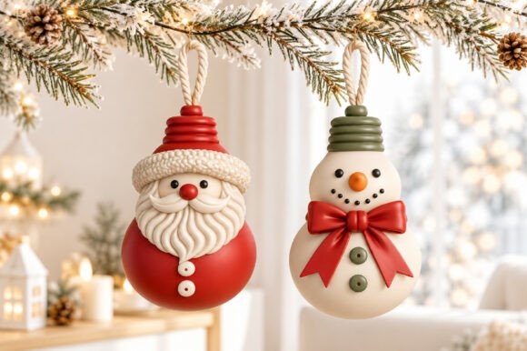 Santa and Snowman Christmas Ornament 3D STL File for Holiday 3D Printing - Image 2