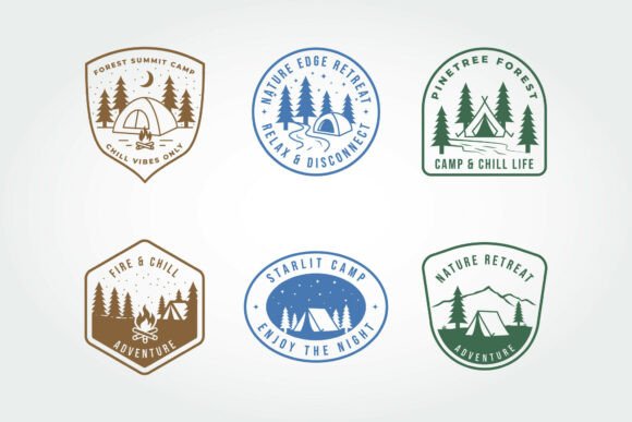 Set of Vintage Outdoor Camping Badges