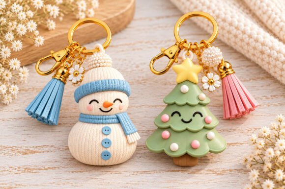 Snowman & Christmas Tree Keychain STL – 3D Printable Holiday Keyring Set - Image 1