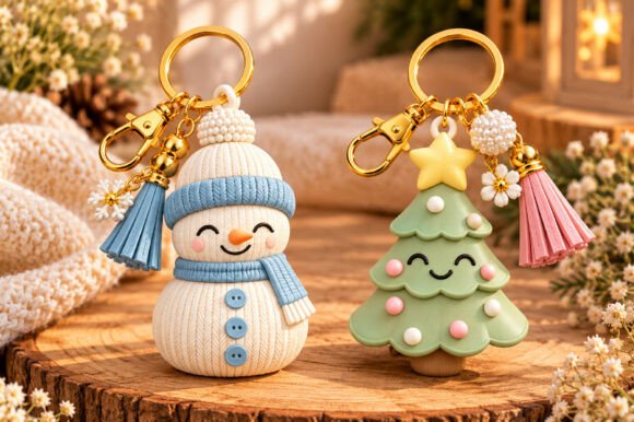 Snowman & Christmas Tree Keychain STL – 3D Printable Holiday Keyring Set - Image 2