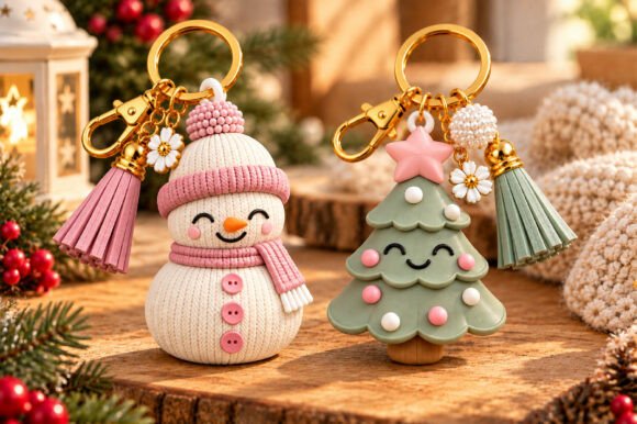 Snowman & Christmas Tree Keychain STL – 3D Printable Holiday Keyring Set - Image 3