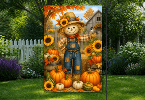 Thanksgiving Scarecrow Garden Flag Graphic Crafts By MOON Studio