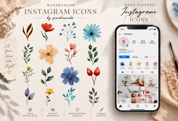 Watercolor Botanical Social Media Icons