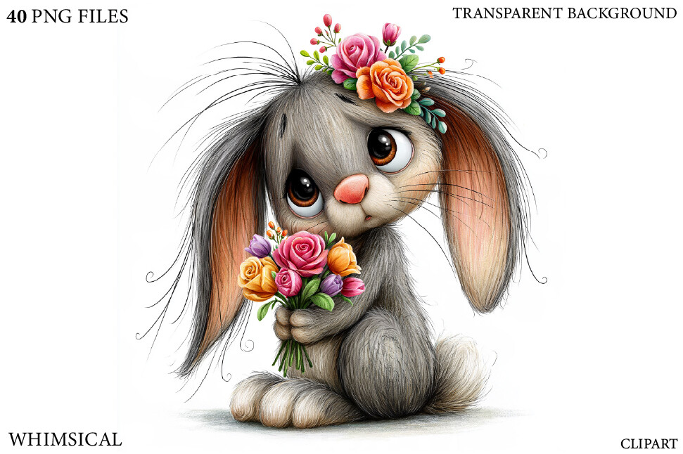Whimsical Valentine Bunny Clipart Bundle Graphic by Leafra Studio ...