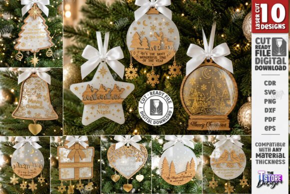 Wooden and Acrylic Christmas Ornament laser cut file