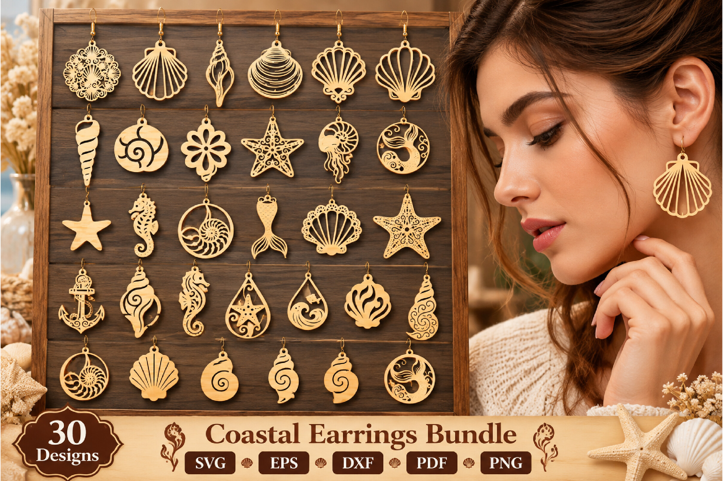 30 Coastal Earrings Laser Cut SVG