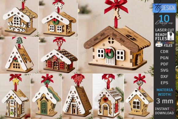 3D Christmas House Ornament Laser Bundle laser cut file