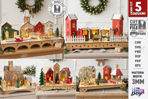 3D Christmas Village Night Light Stand laser cut file