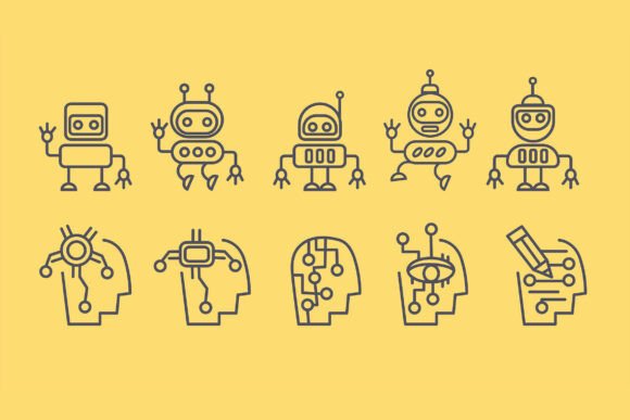 AI Interface Robot and Head Icons