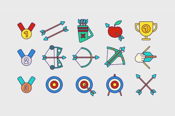 Archery Icons – Colorful Sports Set