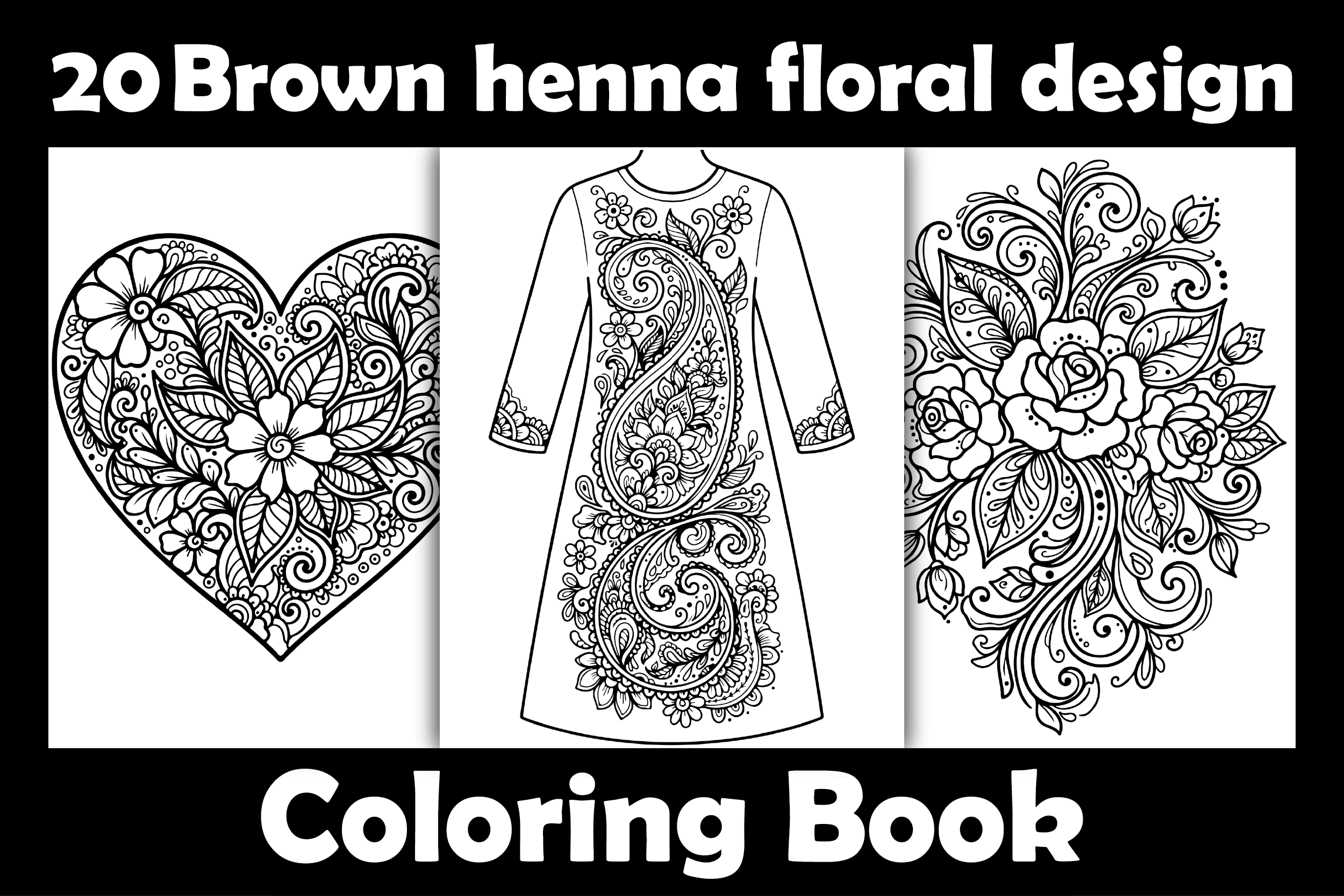 Brown Henna Floral Design Coloring Book