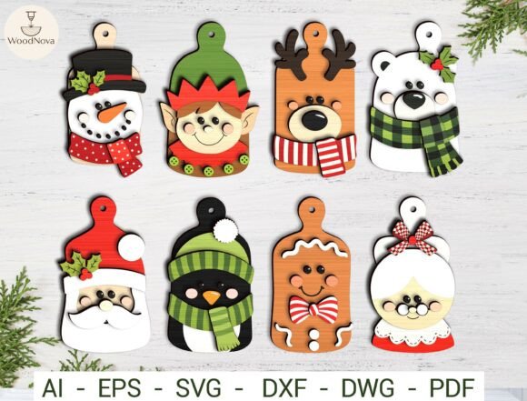 Christmas Character Ornament SVG Bundle Laser Cutting By WoodNova