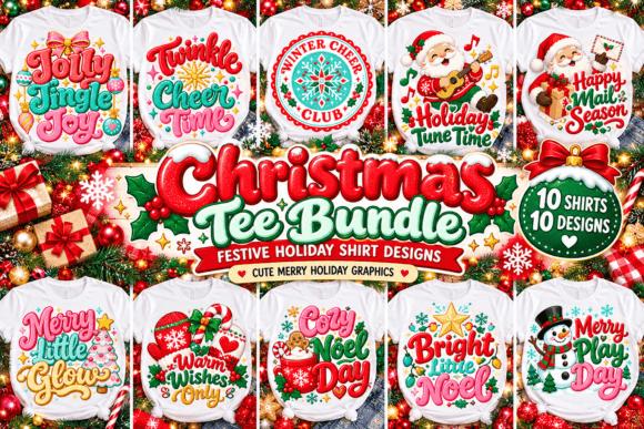 Christmas Holiday Tee Design Bundle Graphic AI Transparent PNGs By dogstar4535