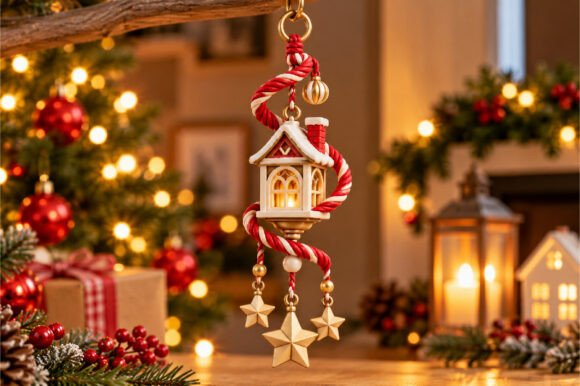 Christmas House Lantern Hanging Ornament 3D STL – Winter Cottage Print Model - Image 1