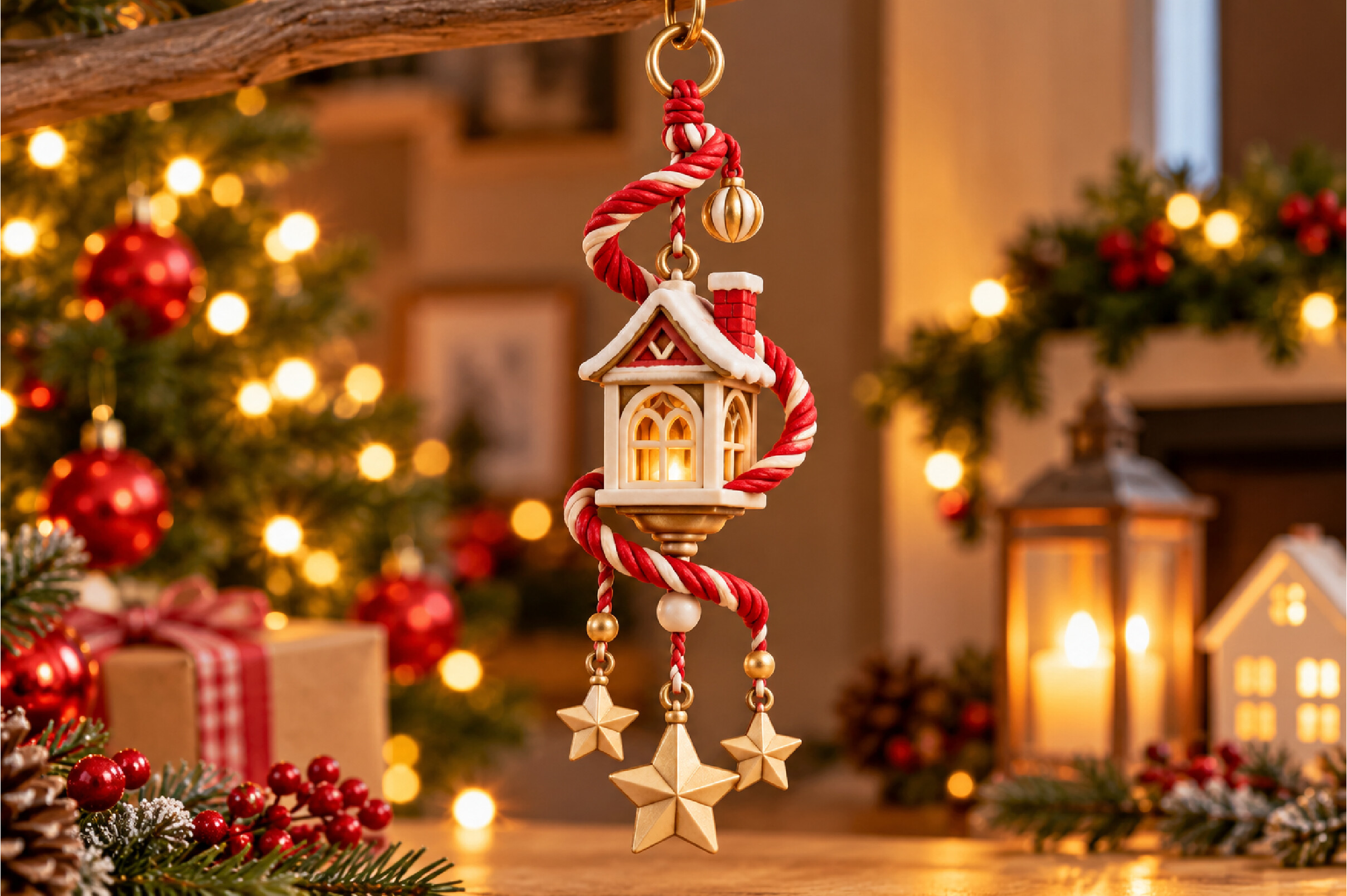 Christmas House Lantern Hanging Ornament 3D STL – Winter Cottage Print Model - Image 4