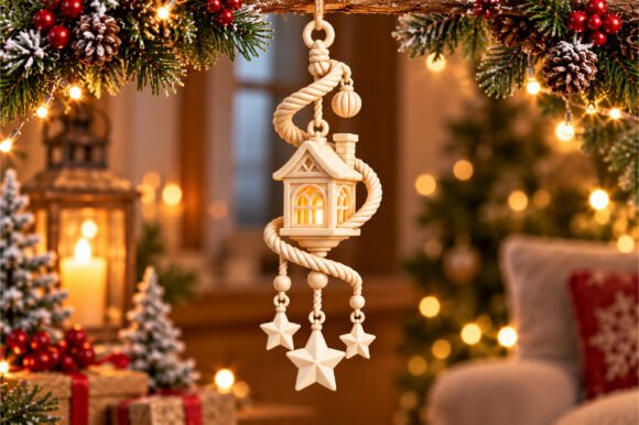 Christmas House Lantern Hanging Ornament 3D STL – Winter Cottage Print Model - Image 2