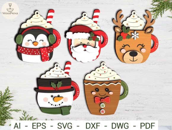 Christmas Mug Ornament SVG Bundle (Design 1) laser cut file