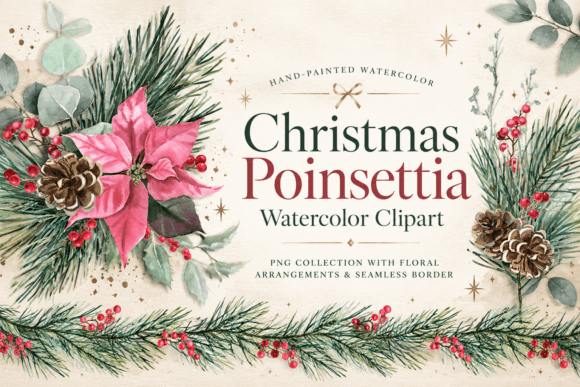 Christmas Poinsettia Watercolor Bouquets Graphic Illustrations By Elena Dorosh Art
