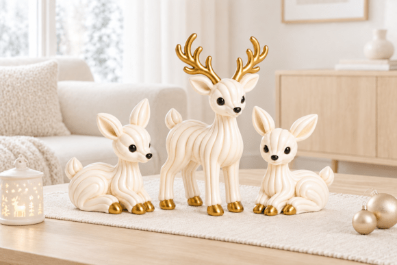 Christmas Reindeer Figurine Set STL  3D Printable Holiday Decor, 3 Poses - Image 2