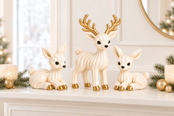Christmas Reindeer Figurine Set STL  3D Printable Holiday Decor, 3 Poses - Image 3