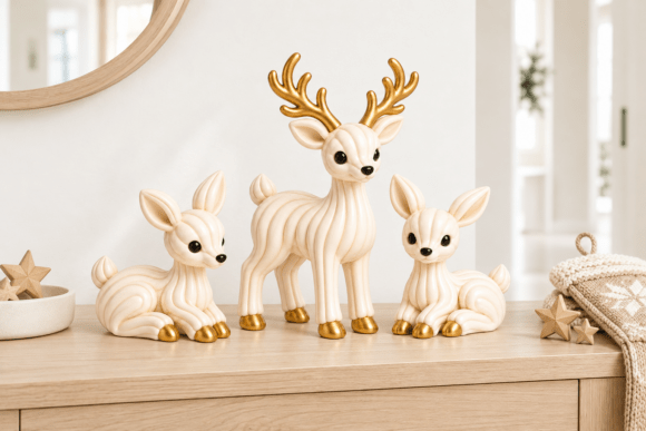 Christmas Reindeer Figurine Set STL  3D Printable Holiday Decor, 3 Poses - Image 4