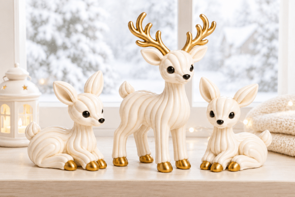 Christmas Reindeer Figurine Set STL  3D Printable Holiday Decor, 3 Poses - Image 5