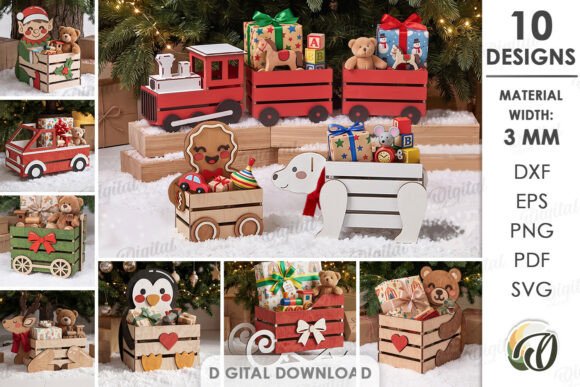 Christmas Toy Boxes Bundle Laser Cut laser cut file