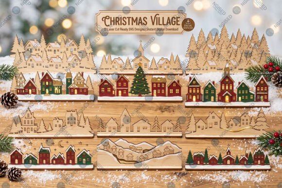 Christmas Village Laser Cut SVG Bundle (Design 1) laser cut file