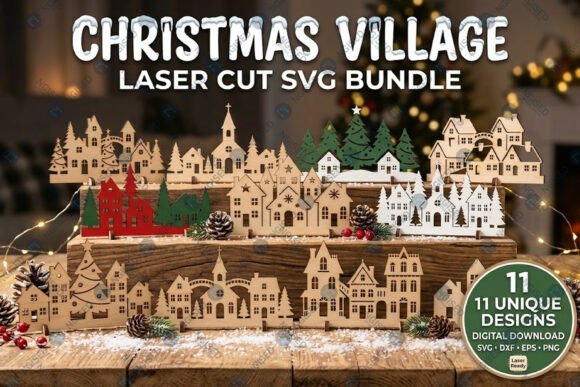 Christmas Village Laser Cut SVG Bundle Laserschneiden Von NGISED