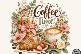 Coffee Time Floral Coffee PNG Design