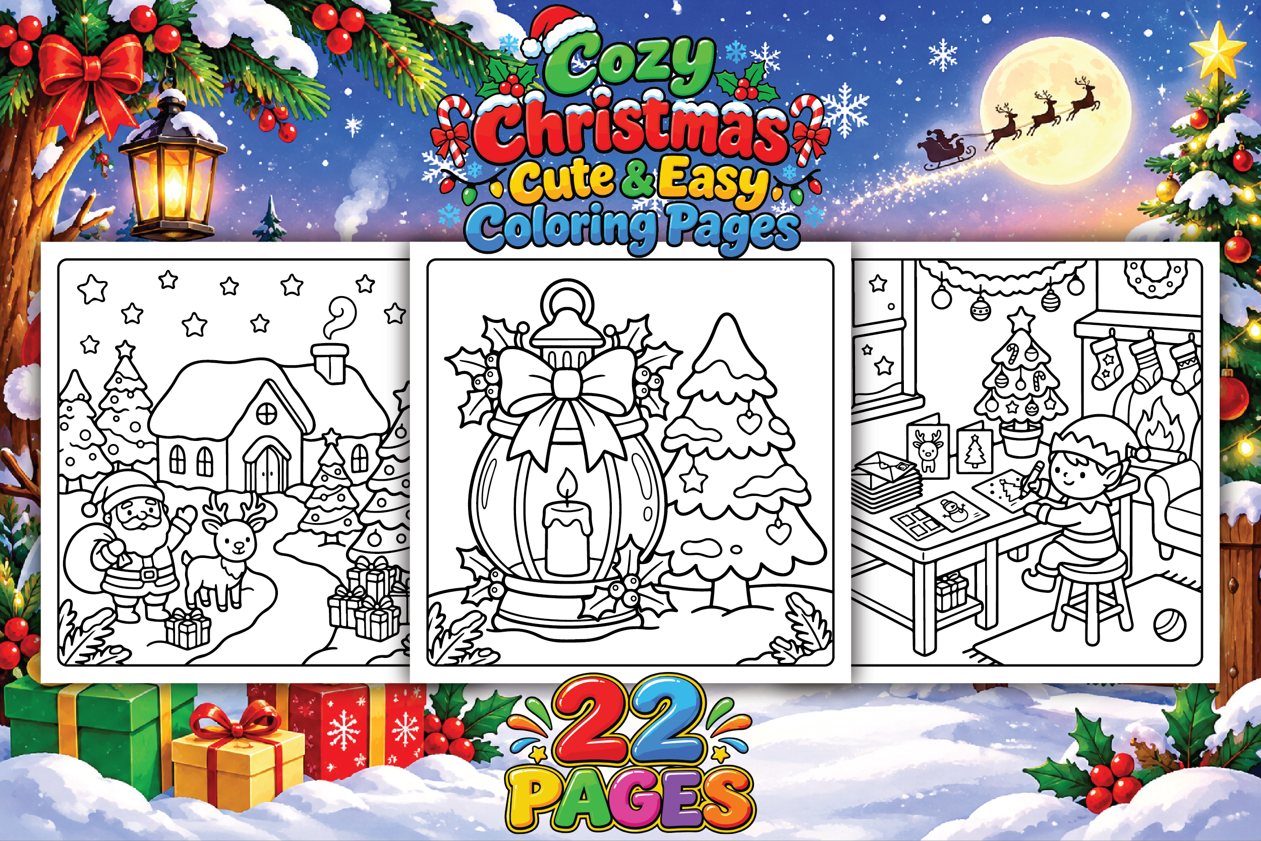 Cozy Christmas Cute & Easy Coloring Page