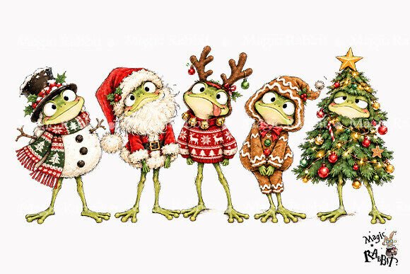Cute Christmas Frogs Costumes PNG Grafika Ilustracje do Druku Przez Magic Rabbit