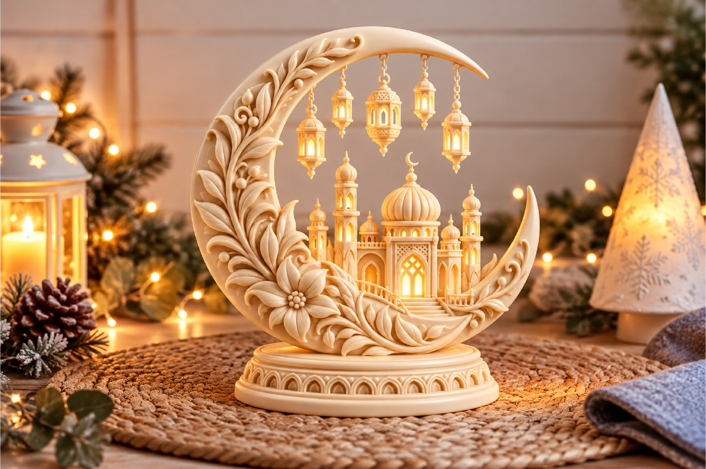 Elegant Crescent Moon Palace Lantern STL – Detailed 3D Printable Decor Model - Image 3