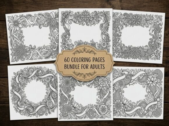 Floral Ribbon Frame Coloring Pages