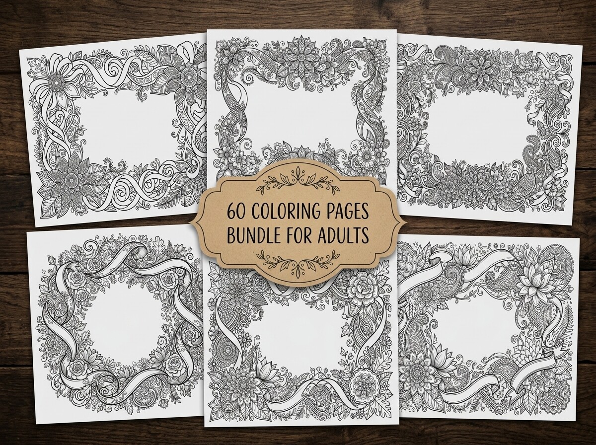 Floral Ribbon Frame Coloring Pages