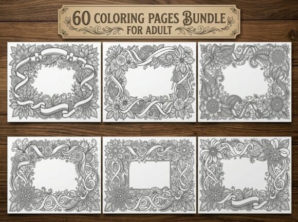 Floral Ribbon Frame Coloring Pages