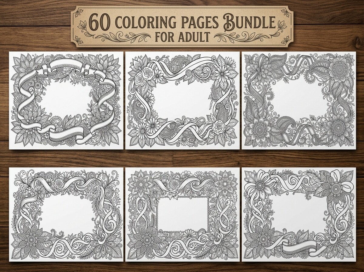 Floral Ribbon Frame Coloring Pages