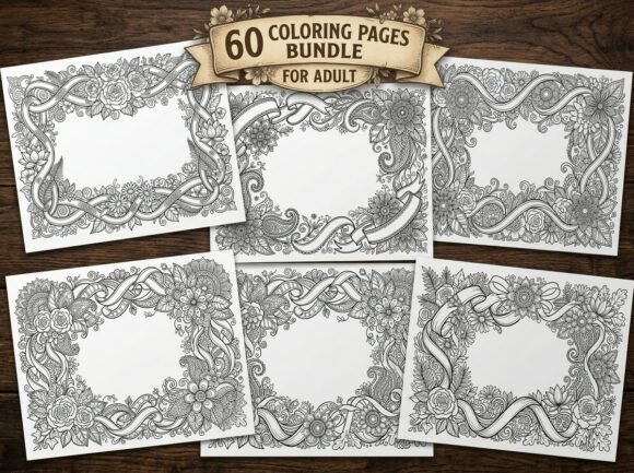 Floral Ribbon Frame Coloring Pages