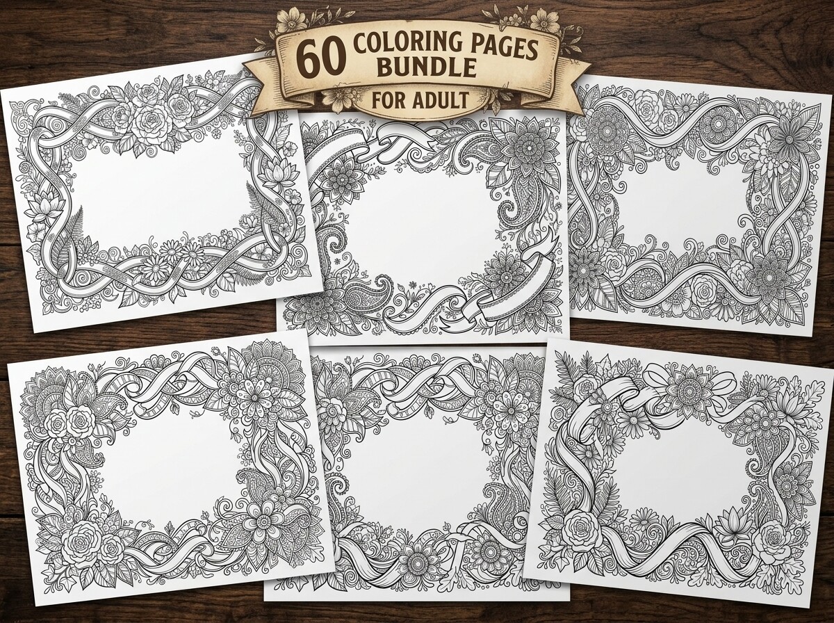 Floral Ribbon Frame Coloring Pages