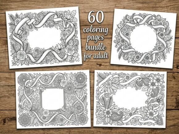 Floral Ribbon Frame Coloring Pages