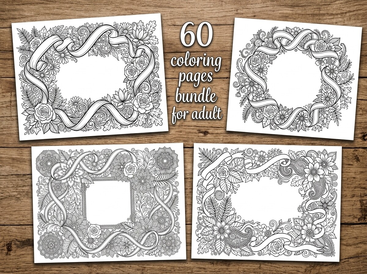 Floral Ribbon Frame Coloring Pages