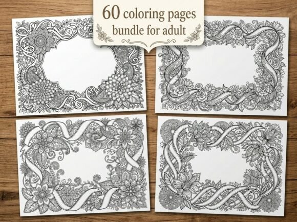Floral Ribbon Frame Coloring Pages